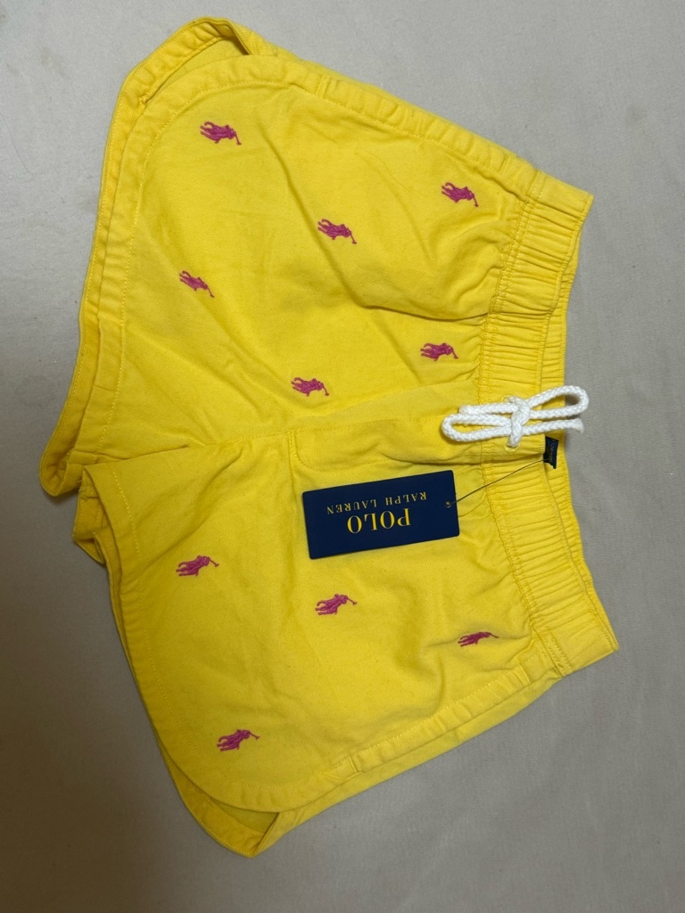 Ralph Lauren Yellow Swim Shorts with Pink Pony Embroidery